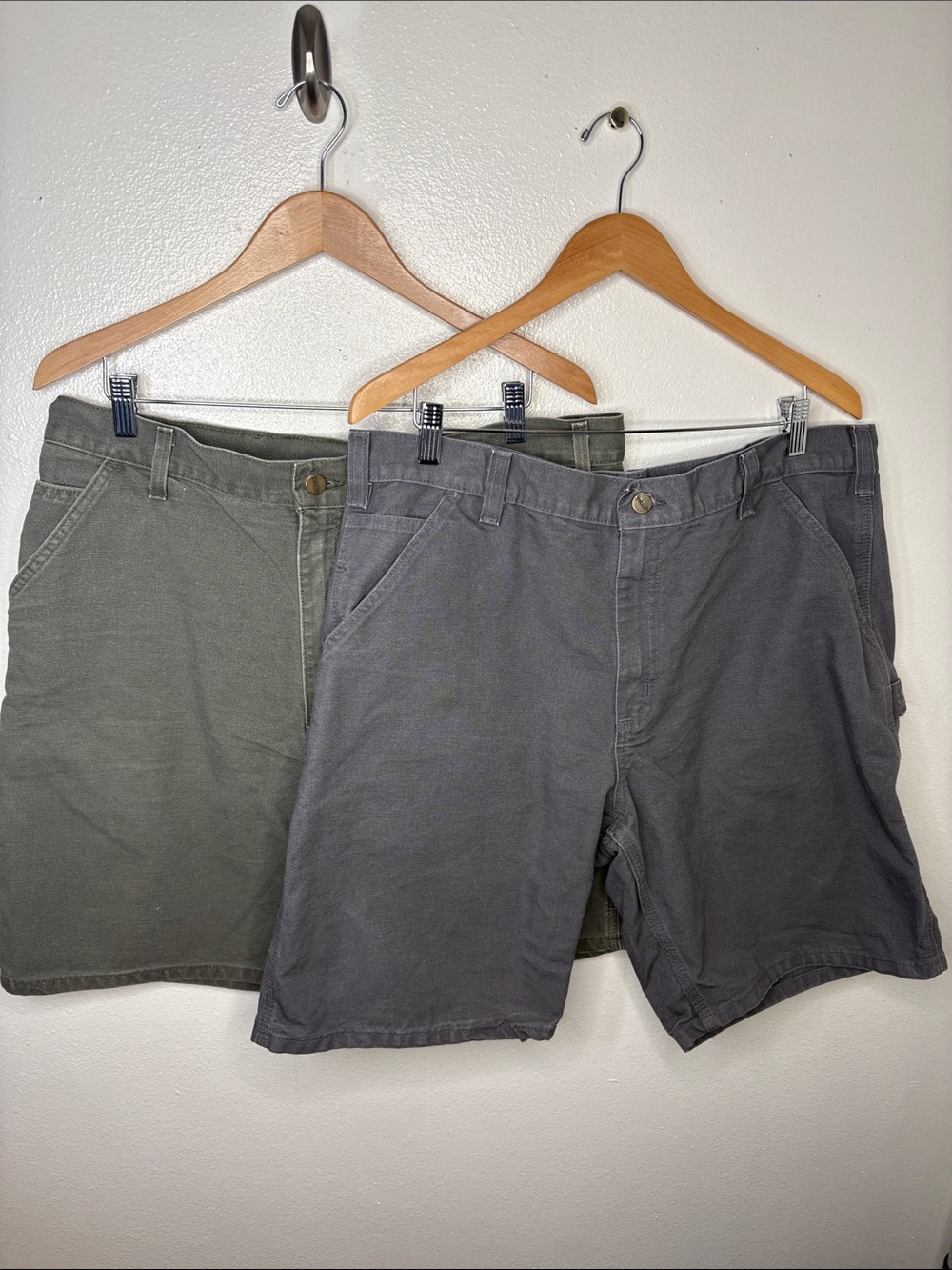 Lot of 2 Carhartt Grey Green Duck Canvas Shorts Men Size 38